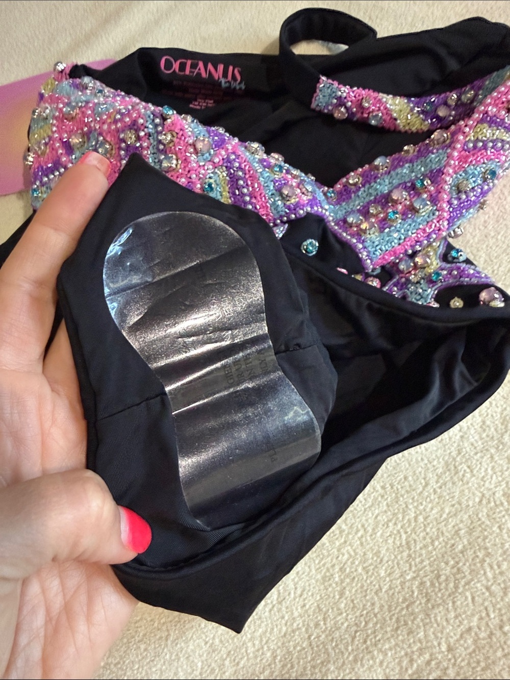 Oceanus goddess new Black One-Piece Swimsuit with Pink Beaded Starfish Accents - Picture 10 of 11